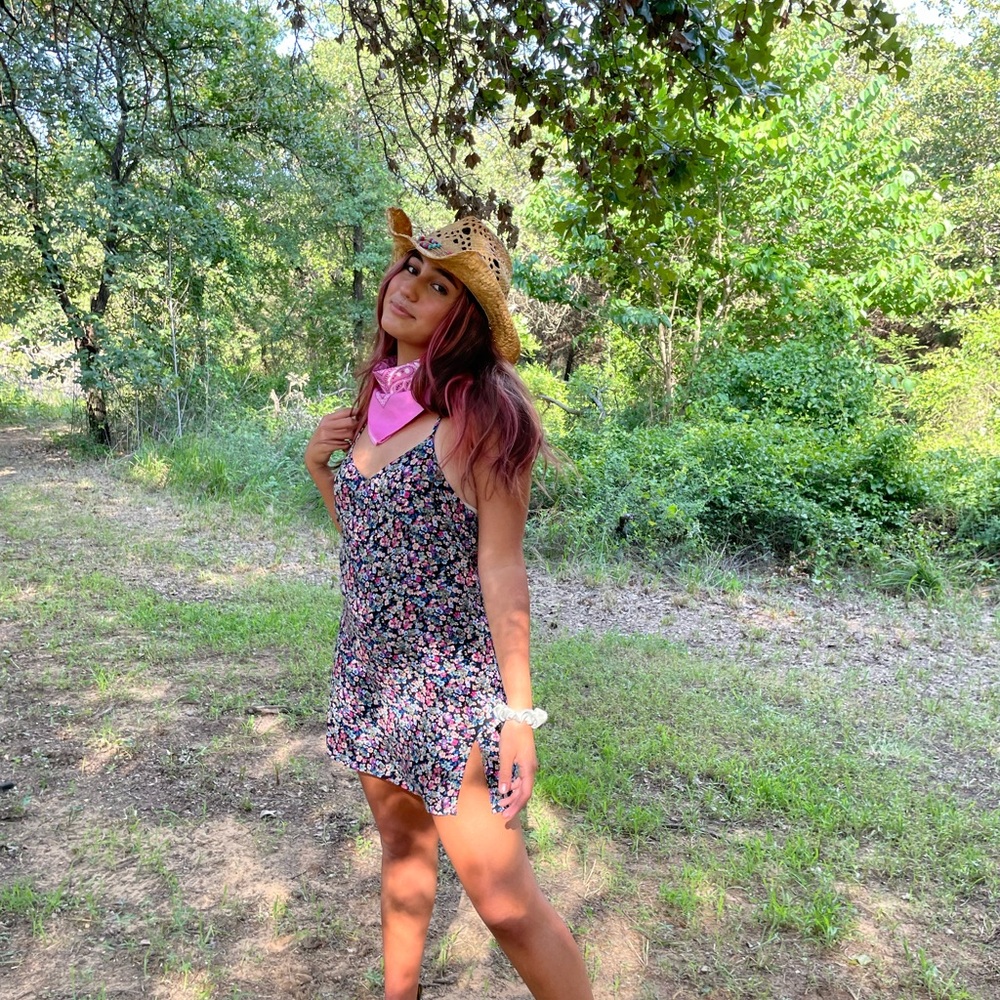 Floral Mini Dress with Pink Bandana
